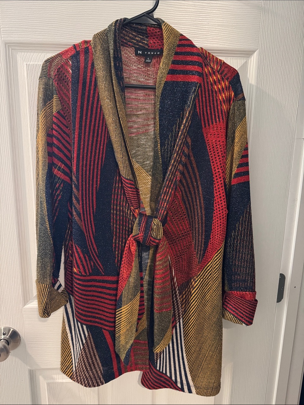 Red Multi-Color Patterned Tie-Front Women's Jacket